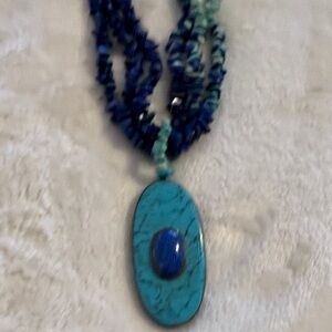 Turquoise and Blue Beaded stone Necklace